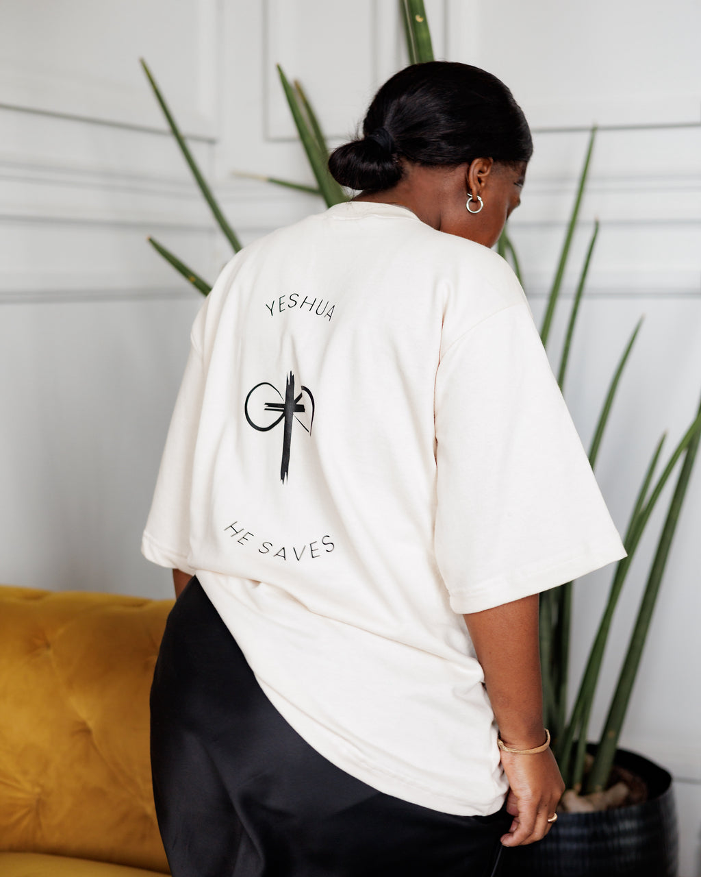 He Saves Infinity Beige Ribbed Crew-Neck Tee