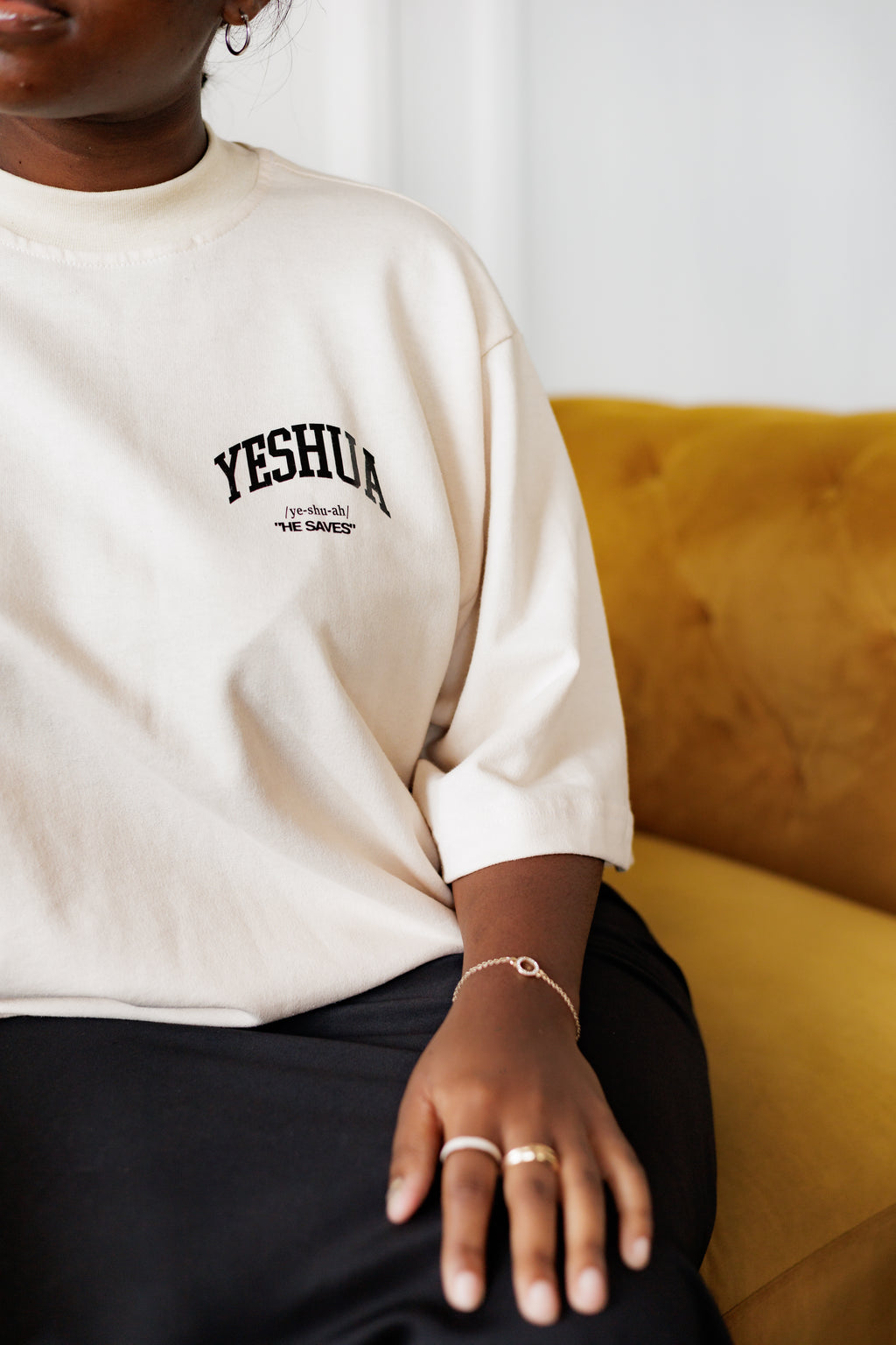 He Saves Infinity Beige Ribbed Crew-Neck Tee