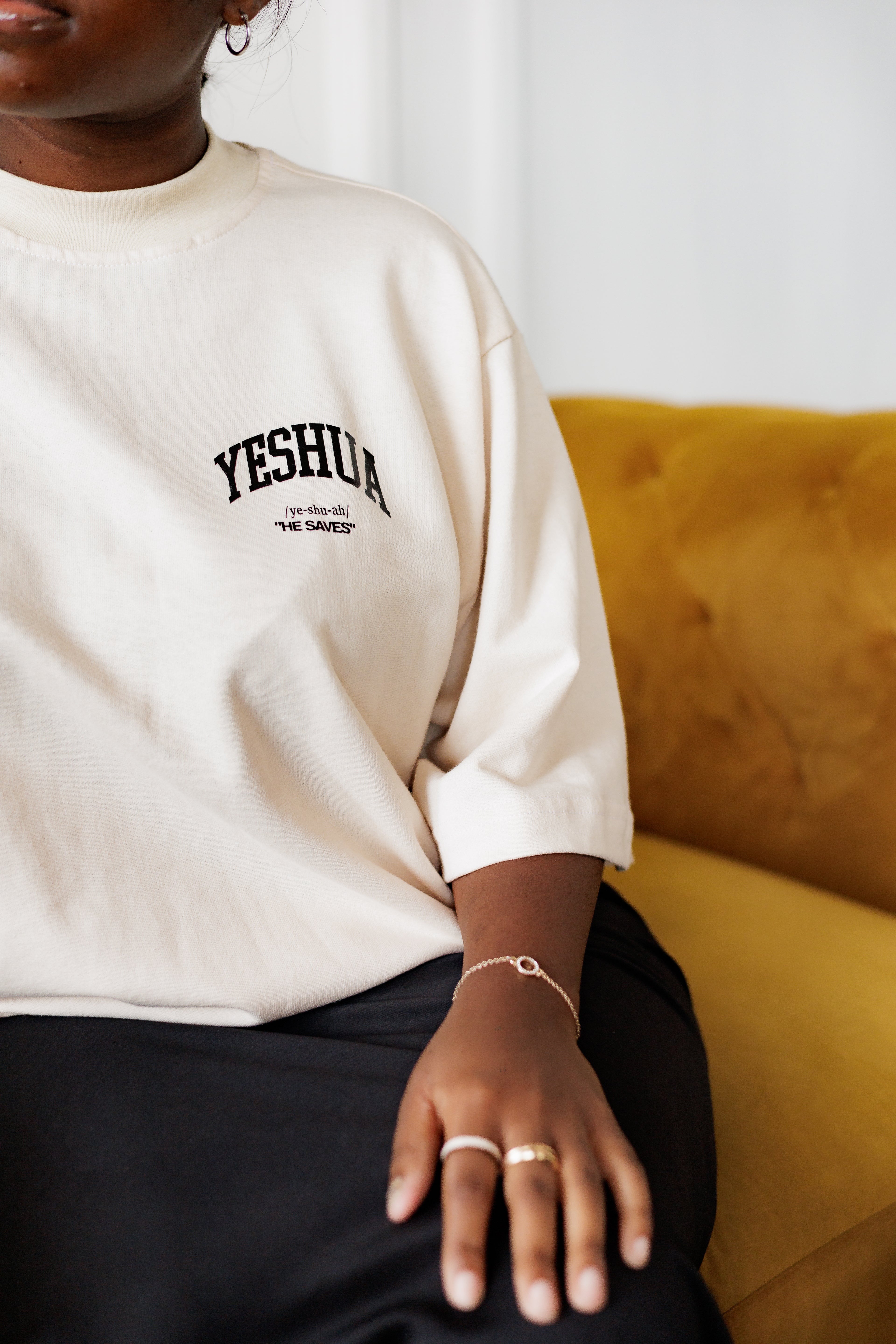 He Saves Infinity Beige Ribbed Crew-Neck Tee