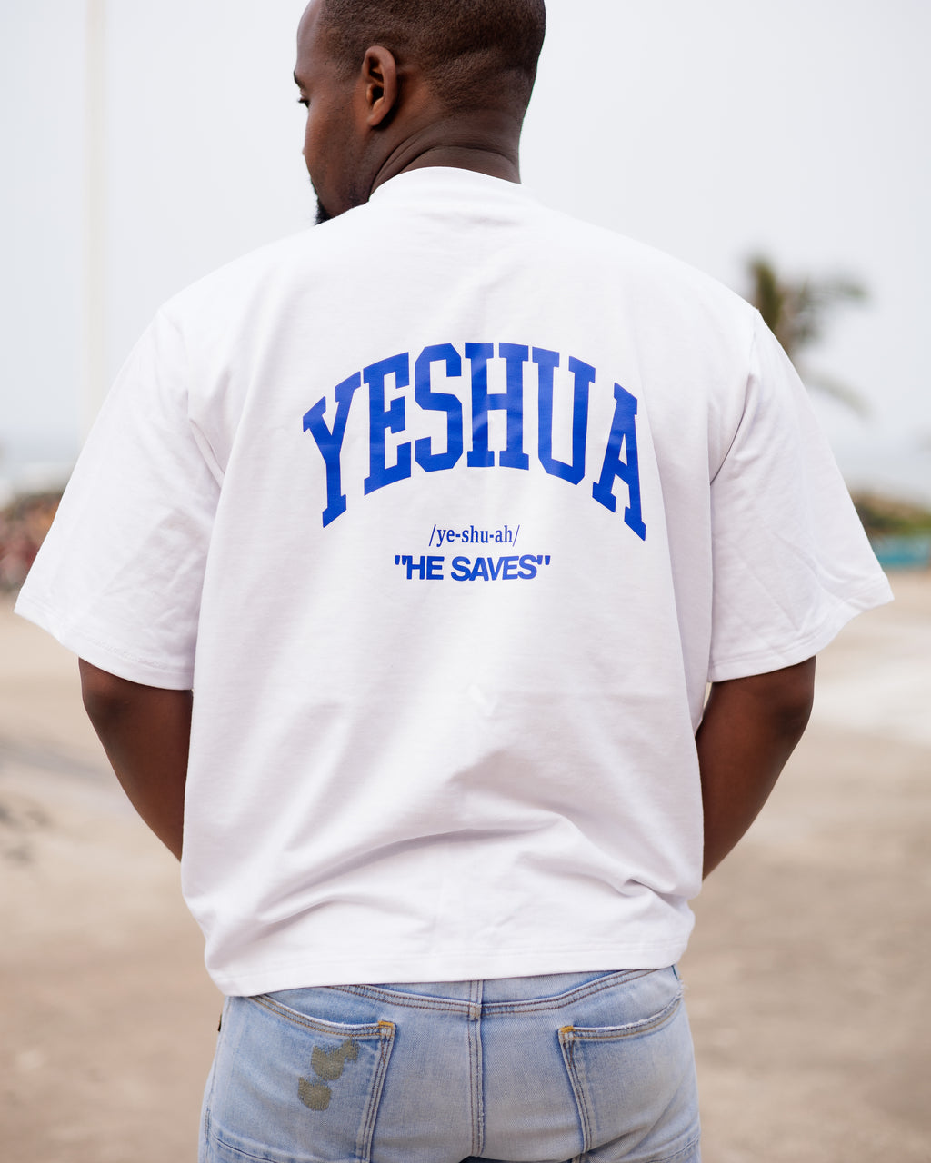 He Saves White Ribbed Crew-Neck Tee