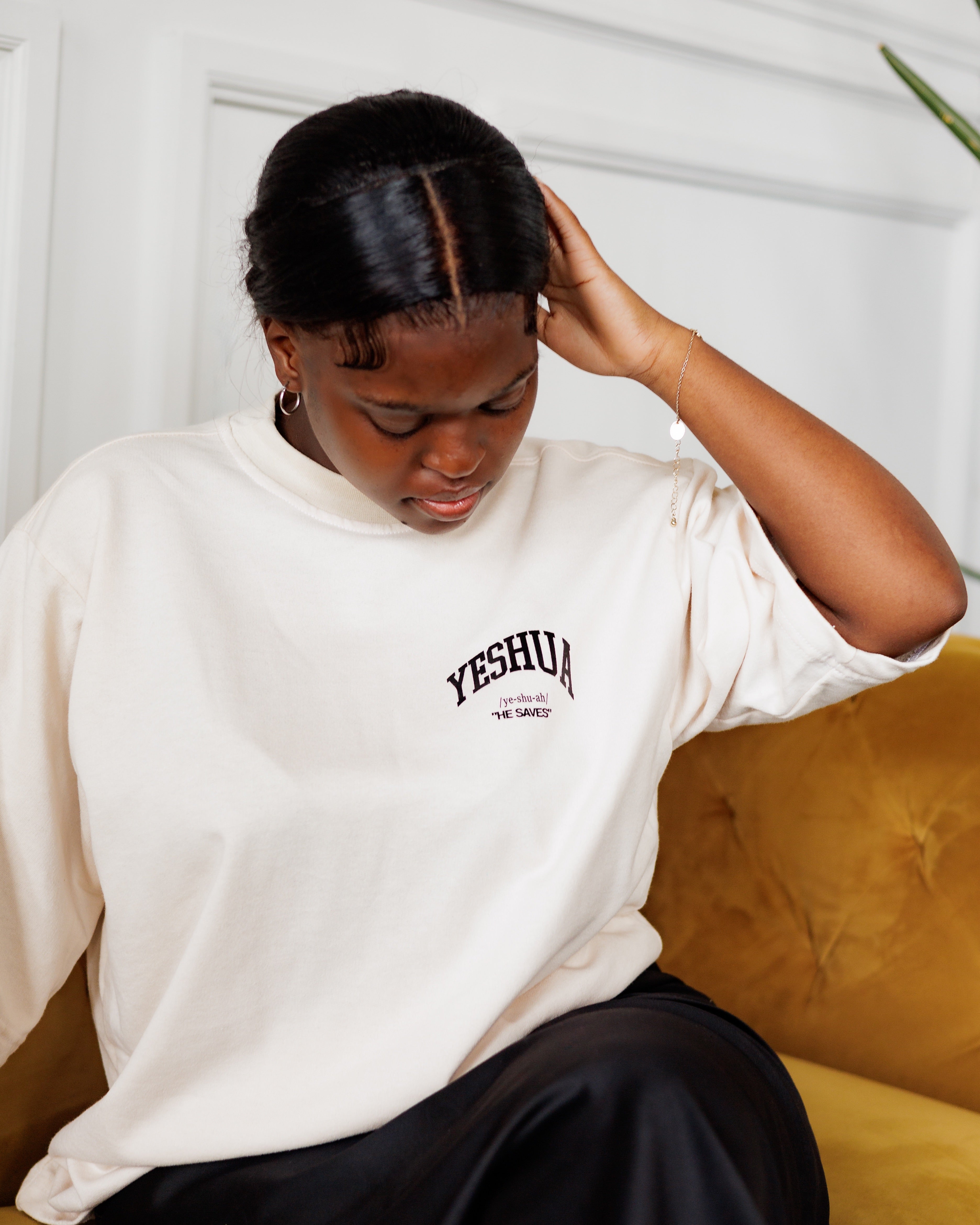 He Saves Infinity Beige Ribbed Crew-Neck Tee